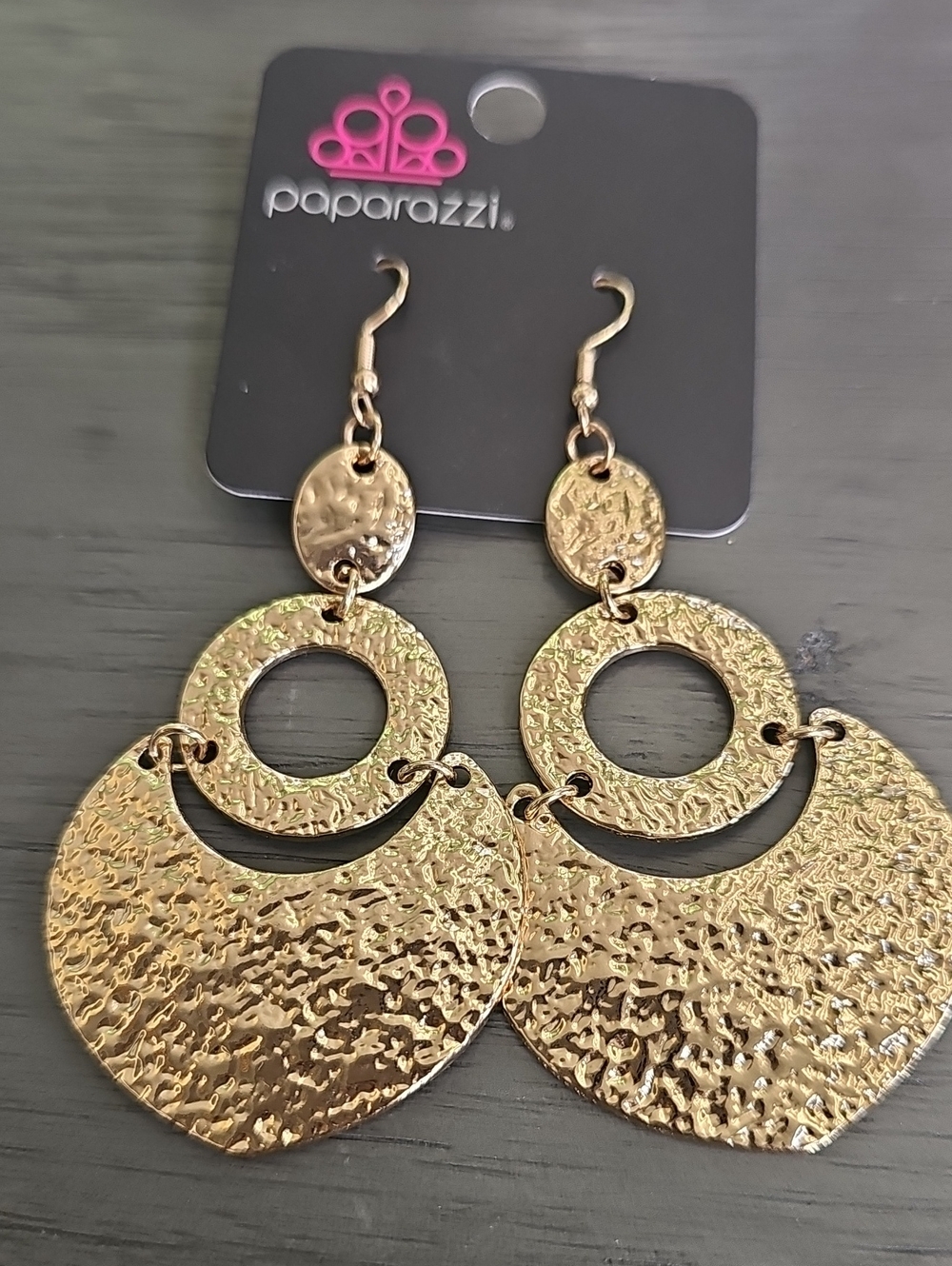 paparazzi Gold Hammered Layered Dangle Earrings